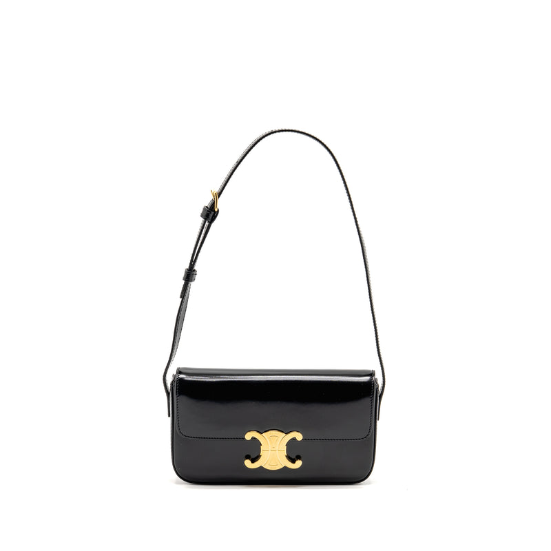 CELINE Triomphe Shoulder Bag Shiny Calfskin Black GHW