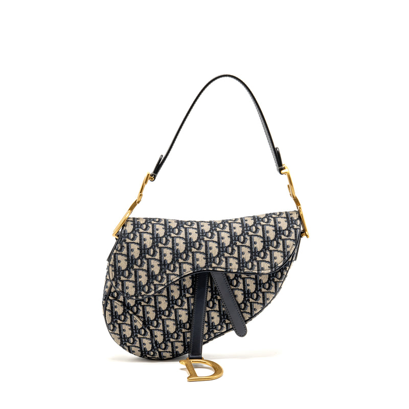 Dior Medium Saddle Bag Blue Oblique Canvas GHW