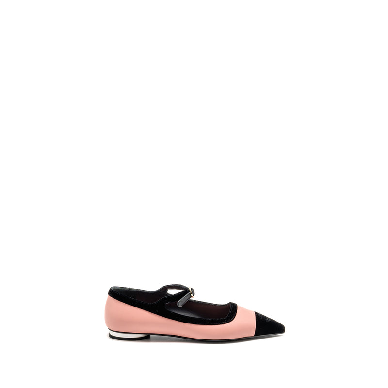 Chanel Size 38 Mary Janes Lambskin/Velvet Pink/Black LGHW