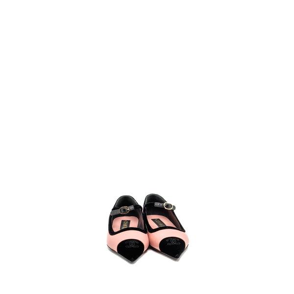 Chanel Size 38 Mary Janes Lambskin/Velvet Pink/Black LGHW
