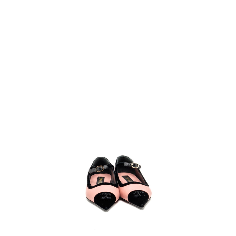 Chanel Size 38 Mary Janes Lambskin/Velvet Pink/Black LGHW