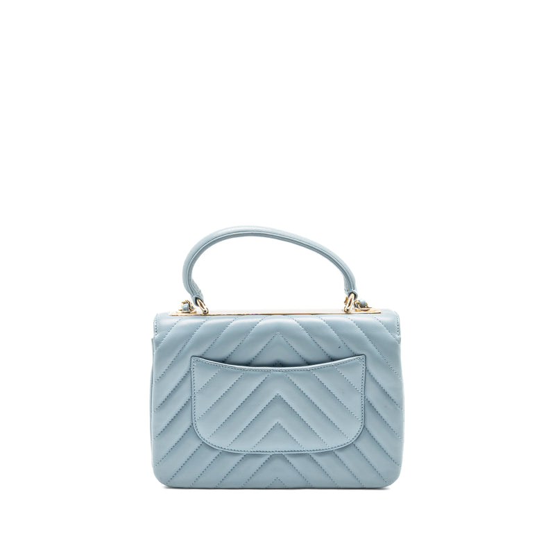 Chanel Top Handle Trendy CC Flap Bag Chevron Lambskin Blue LGHW