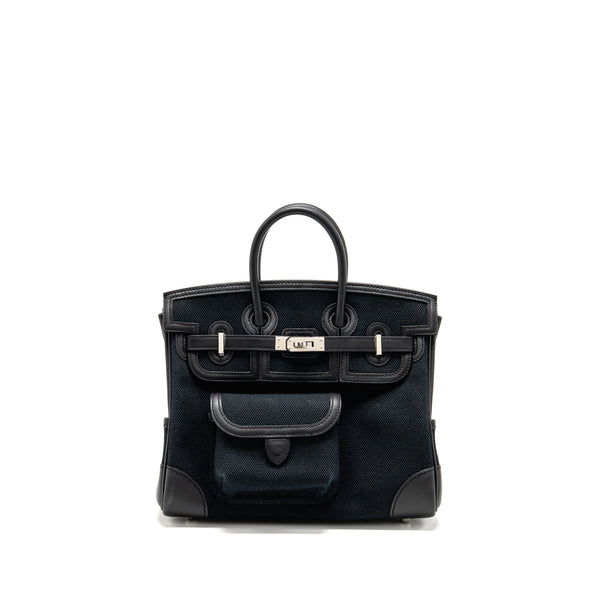 Hermes Birkin 25 Cargo Toile Goeland/Swift Black SHW Stamp W