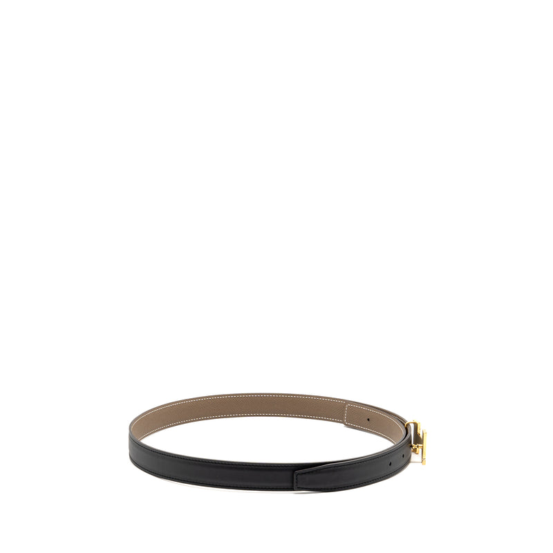 Hermes Size 90 H Belt Buckle Reversible Belt Swift/Epsom 24MM Black/Etoupe GHW Stamp W