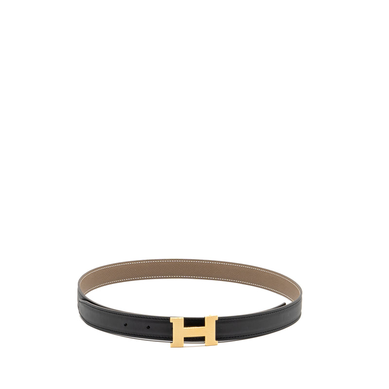Hermes Size 90 H Belt Buckle Reversible Belt Swift/Epsom 24MM Black/Etoupe GHW Stamp W