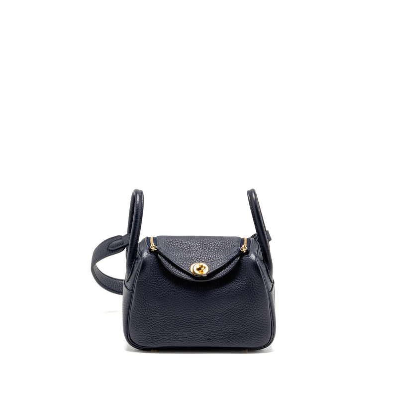 Hermes Mini Lindy Clemence Blue Nuit GHW Stamp B