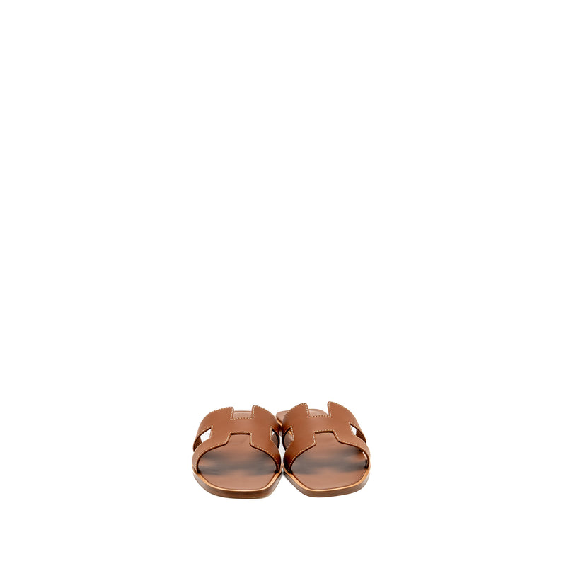 Hermes Size 37 Oran Sandals Calfskin Gold