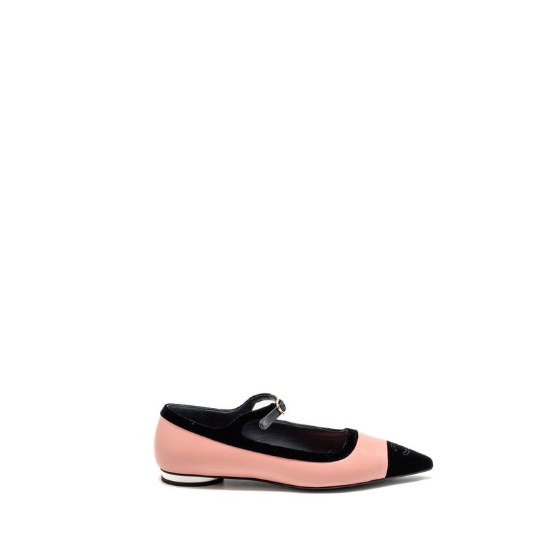 Chanel Size 38.5 Mary Janes lambskin/velvet Pink/Black LGHW