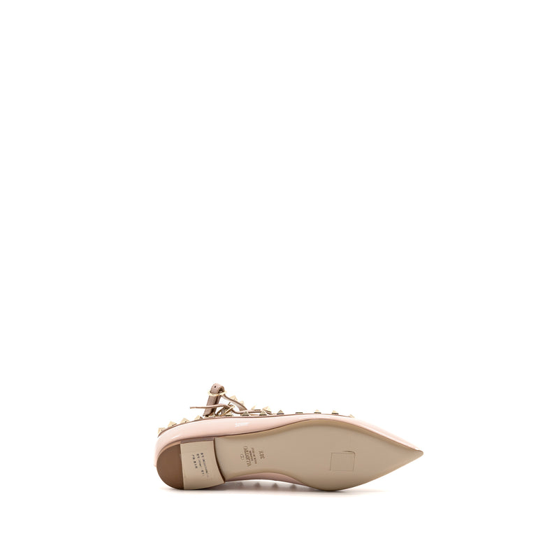 Valentino Size 38.5 Rockstud Caged Ballerina Flat Patent/Napa Leather Rose Quartz SHW