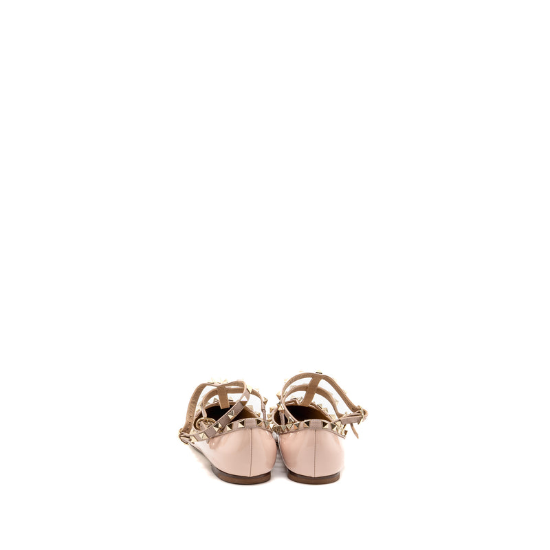 Valentino Size 38.5 Rockstud Caged Ballerina Flat Patent/Napa Leather Rose Quartz SHW
