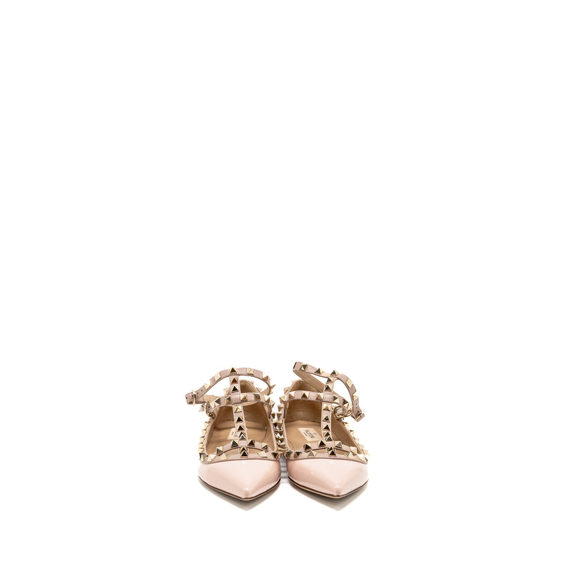 Valentino Size 38.5 Rockstud Caged Ballerina Flat Patent/Napa Leather Rose Quartz SHW