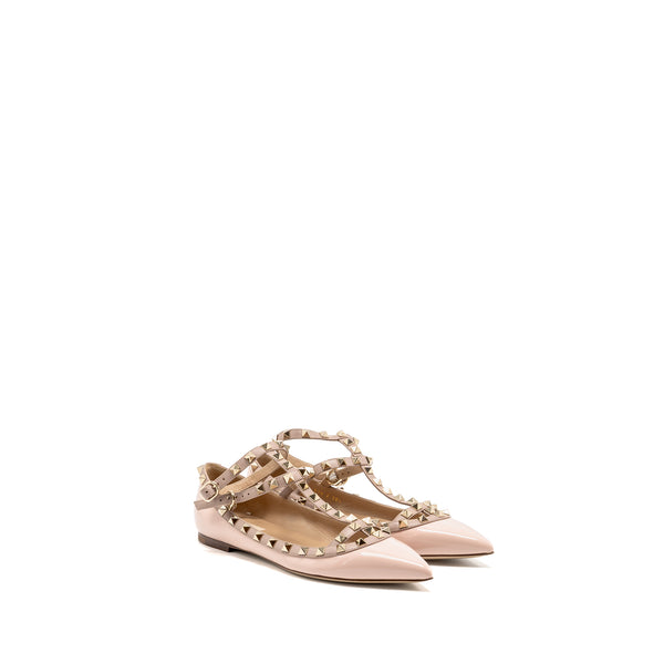 Valentino Size 38.5 Rockstud Caged Ballerina Flat Patent/Napa Leather Rose Quartz SHW