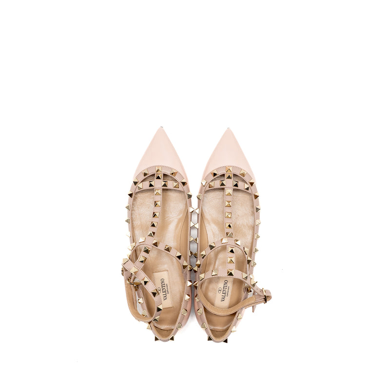 Valentino Size 38.5 Rockstud Caged Ballerina Flat Patent/Napa Leather Rose Quartz SHW