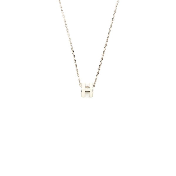 Hermes Mini Pop H Pendant White Silver Tone