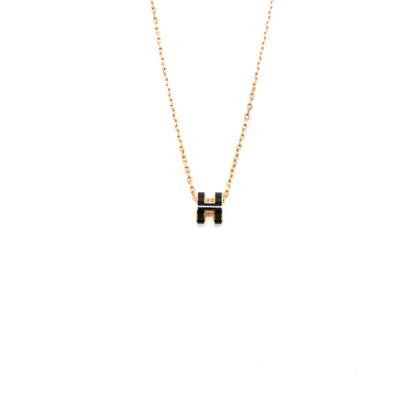Hermes Mini Pop H Pendant Black Rose Gold Tone