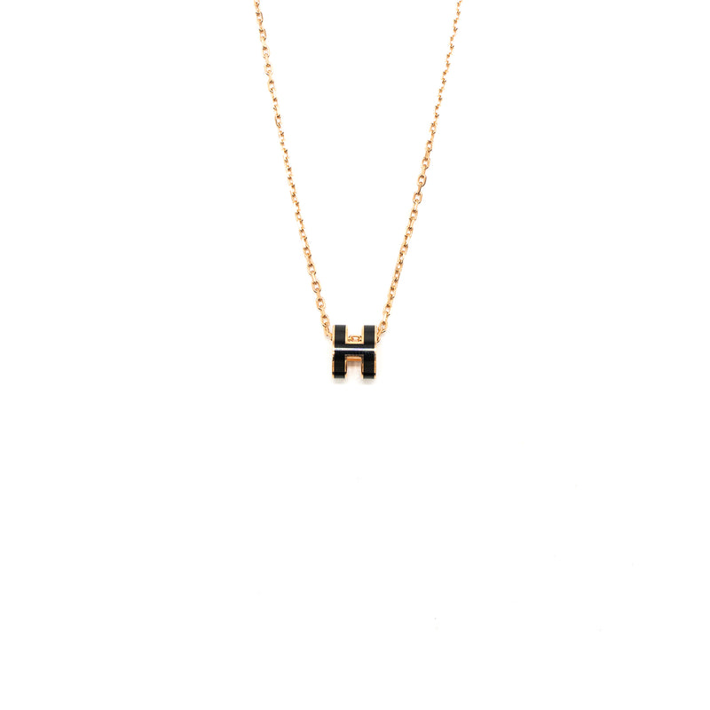 Hermes Mini Pop H Pendant Black Rose Gold Tone