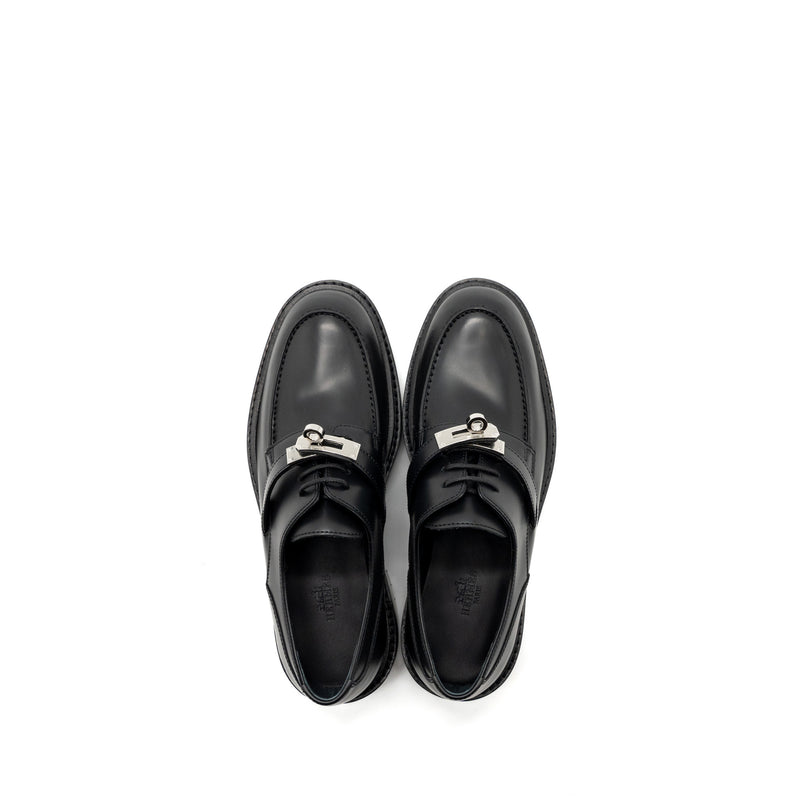 Hermes size 37.5 Derby Oxford loafer calfskin black SHW