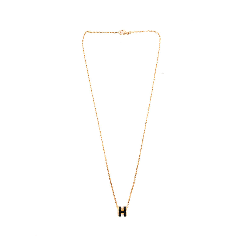 Hermes Mini Pop H Pendant Black Rose Gold Tone