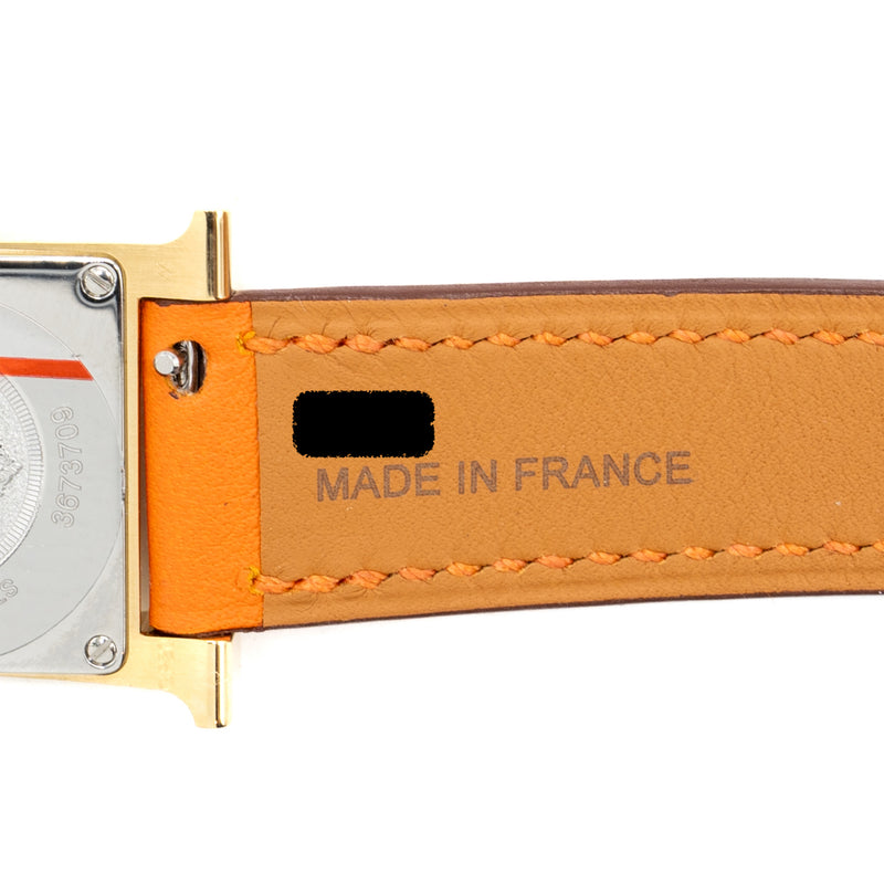 Hermes Heure H WATCH, small model 25mm yellow gold with orange swift strap