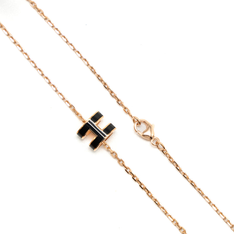 Hermes Mini Pop H Pendant Black Rose Gold Tone