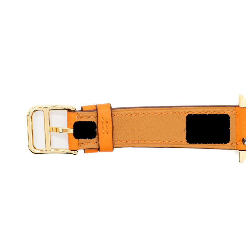 Hermes Heure H WATCH, small model 25mm yellow gold with orange swift strap
