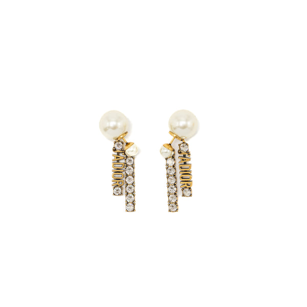 Dior pearl and letter drop earrings gold tone