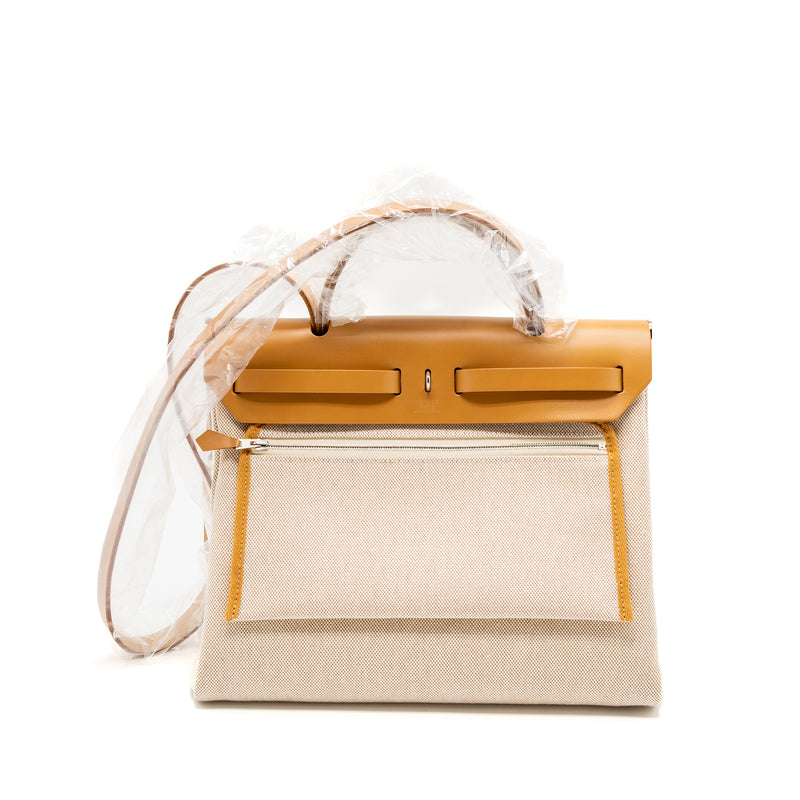 Hermes Herbag Zip 31 Toile En Relief Canvas/Leather Brides Sable/Ecru Beige/Nat Sable SHW Stamp Z