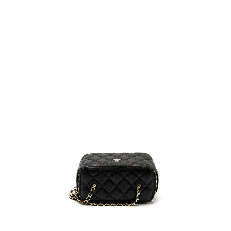 Chanel 23C Pearl Crush Long Vanity with Chain Lambskin Black LGHW (Microchip)