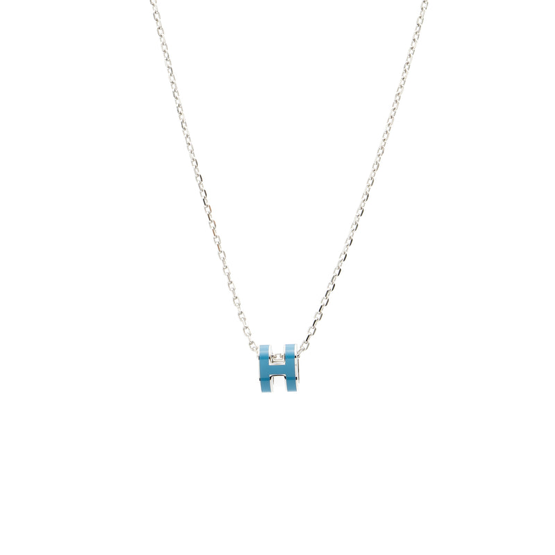 Hermes Mini Pop H Pendant Blue Jean SHW