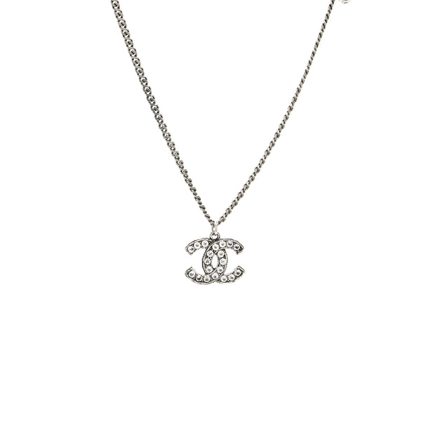 Chanel CC Logo Necklace Crystal/ Pearl Ruthenium Hardware