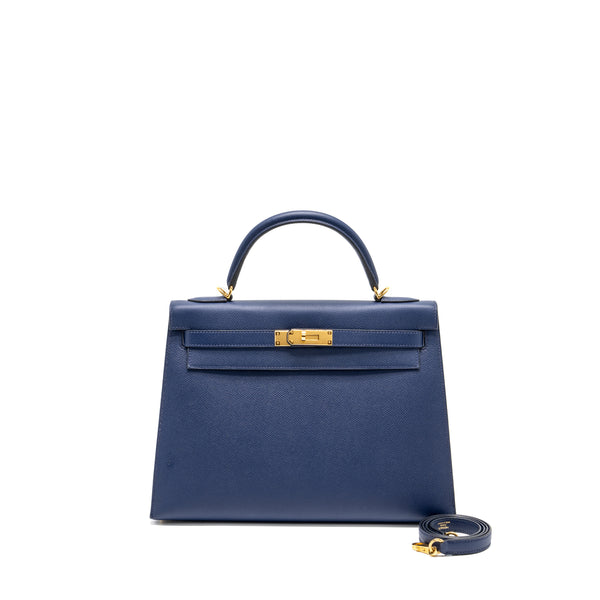 Hermes kelly 32 epsom blue sapphire GHW stamp X