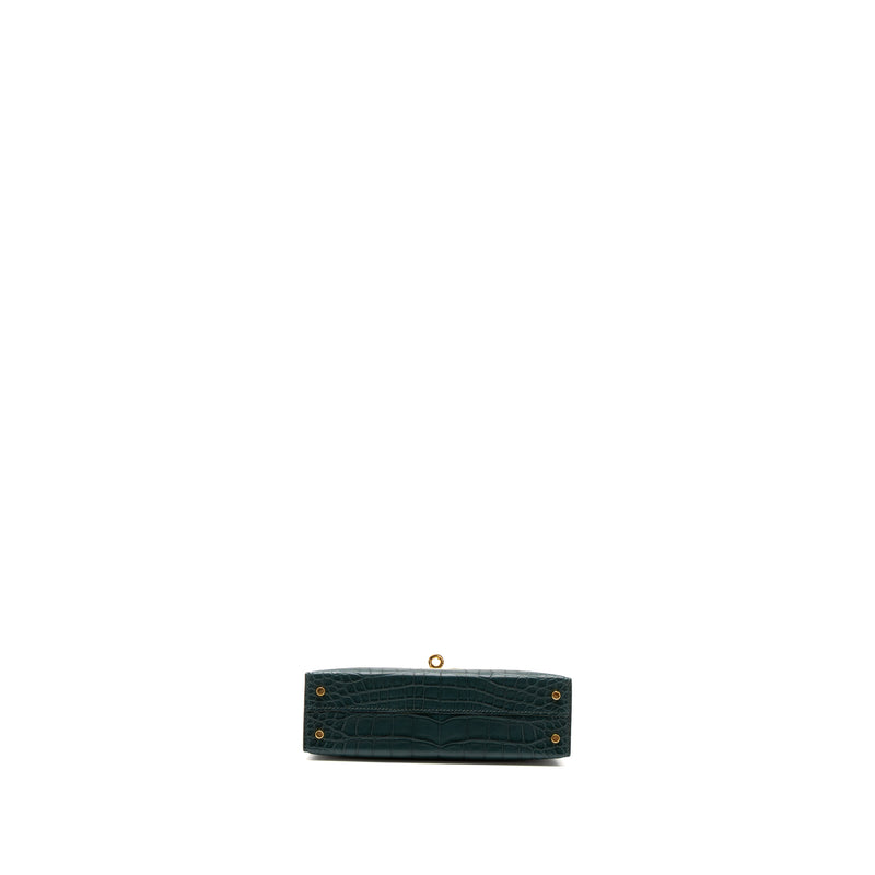 Hermes Mini Kelly II Alligator Mississippiensis Matte 6O Vert Cypres GHW Stamp U