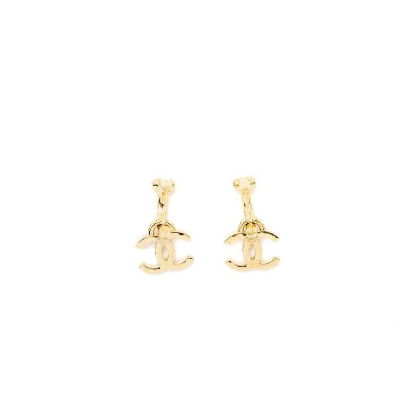 Chanel CC Drop Earrings Gold Tone