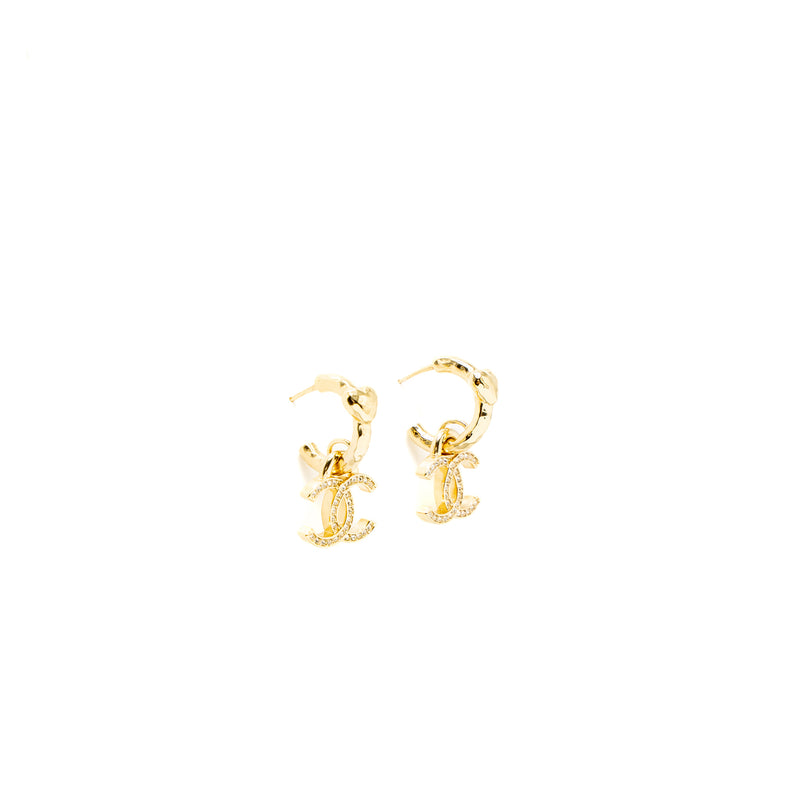 Chanel CC Drop Earrings Gold Tone