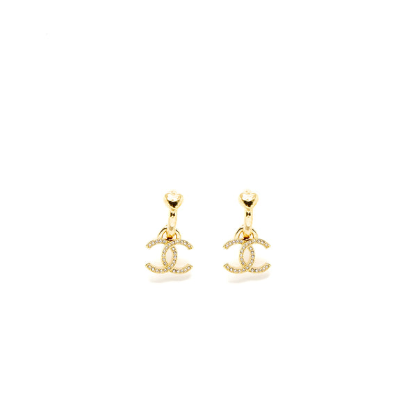 Chanel CC Drop Earrings Gold Tone