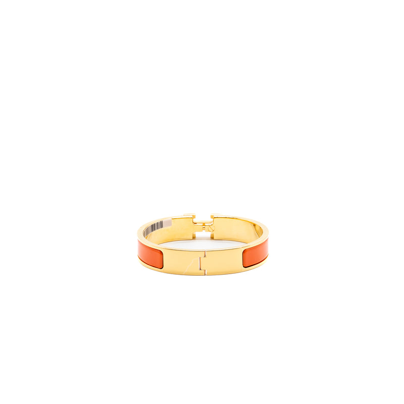 Hermes Clic Clac 1 Wide H Bracelet Orange Gold Hardware PM Size