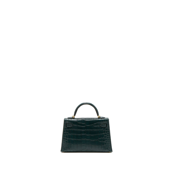 Hermes Mini Kelly II Alligator Mississippiensis Matte 6O Vert Cypres GHW Stamp U