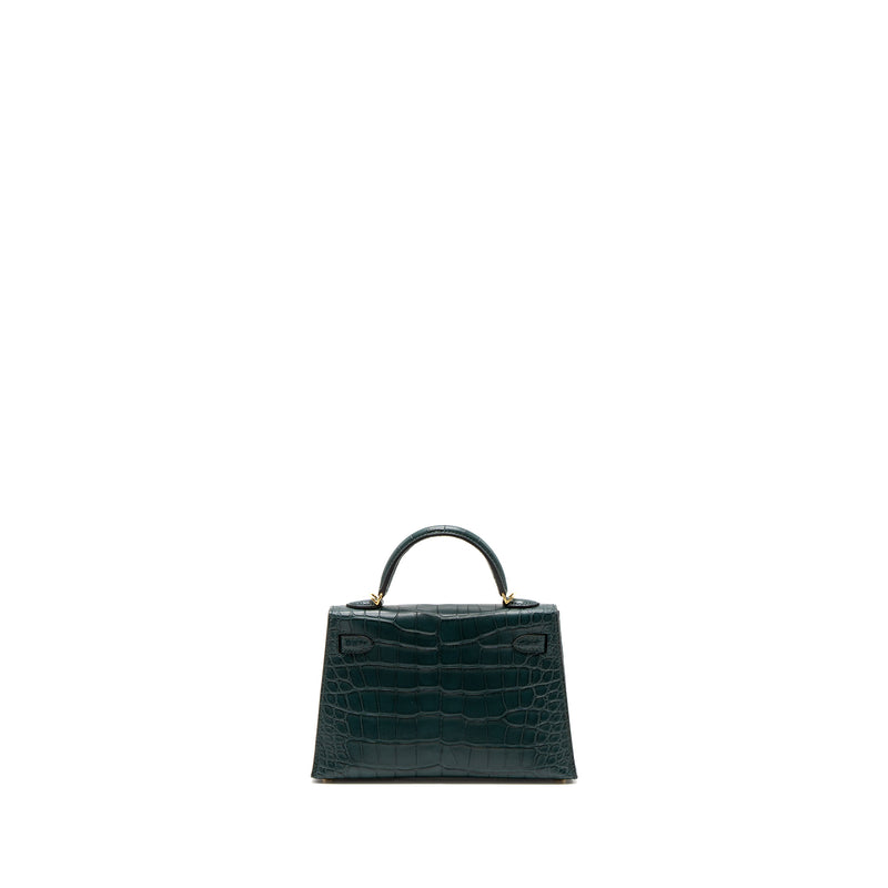 Hermes Mini Kelly II Alligator Mississippiensis Matte 6O Vert Cypres GHW Stamp U