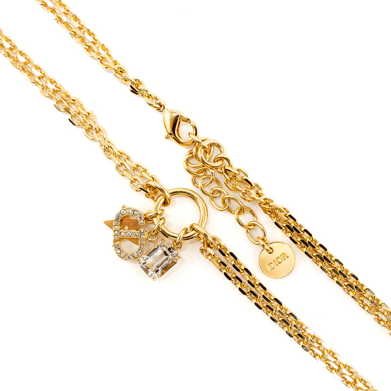 Dior CD and Star Necklace Crystal Gold Tone