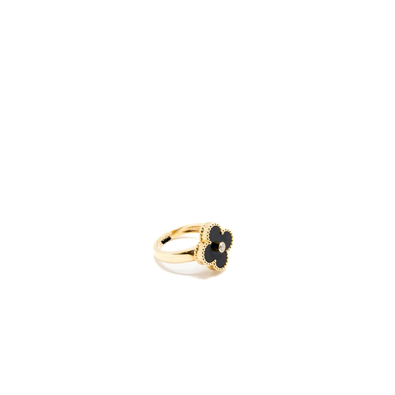 Van Cleef & Arpels SIZE 50 vintage Alhambra ring onyx,18k yellow gold, diamond