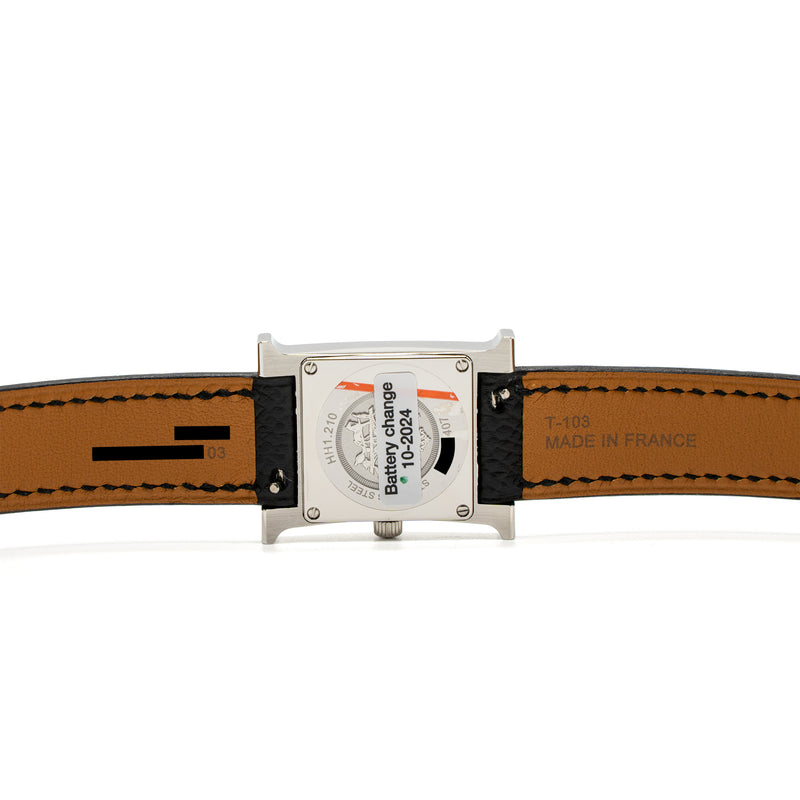 Hermes Heure H Steel Watch, Small Model, 25MM with Epsom Black Strap