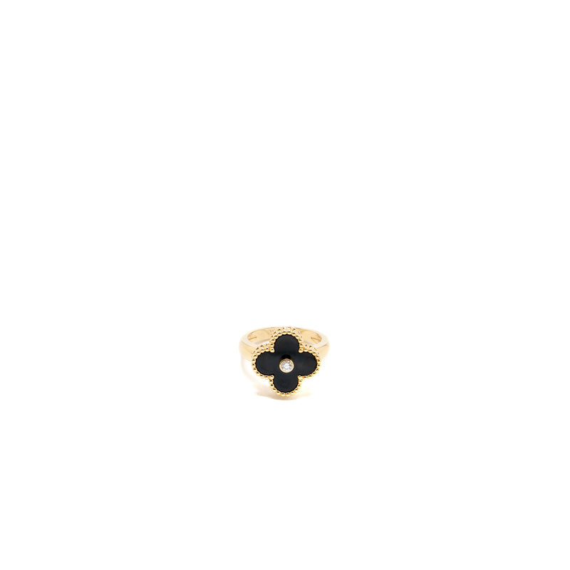 Van Cleef & Arpels SIZE 50 vintage Alhambra ring onyx,18k yellow gold, diamond