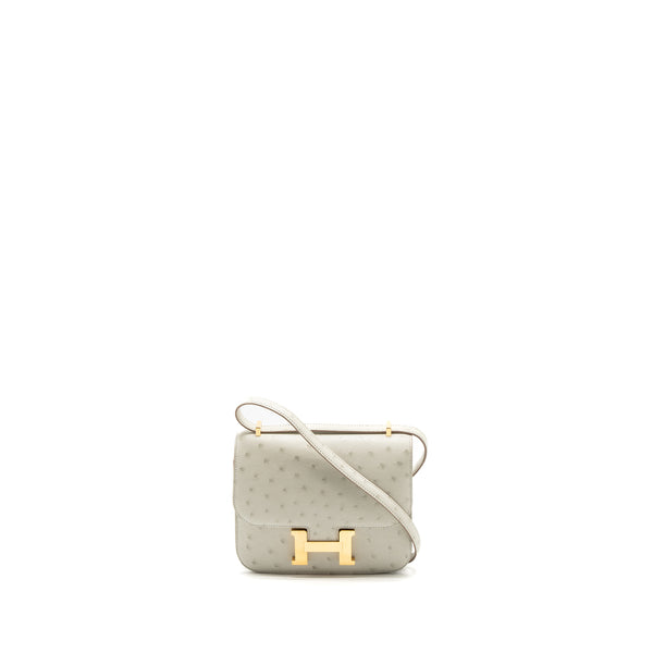 Hermes Mini Constance Ostrich Gris Perle GHW Stamp Z