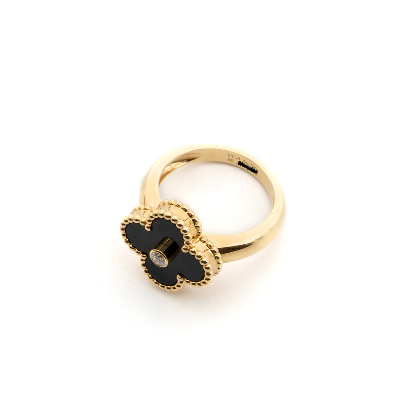 Van Cleef & Arpels SIZE 50 vintage Alhambra ring onyx,18k yellow gold, diamond