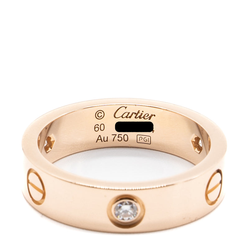 Cartier Size 60 Love Ring Rose Gold With 3 Diamonds