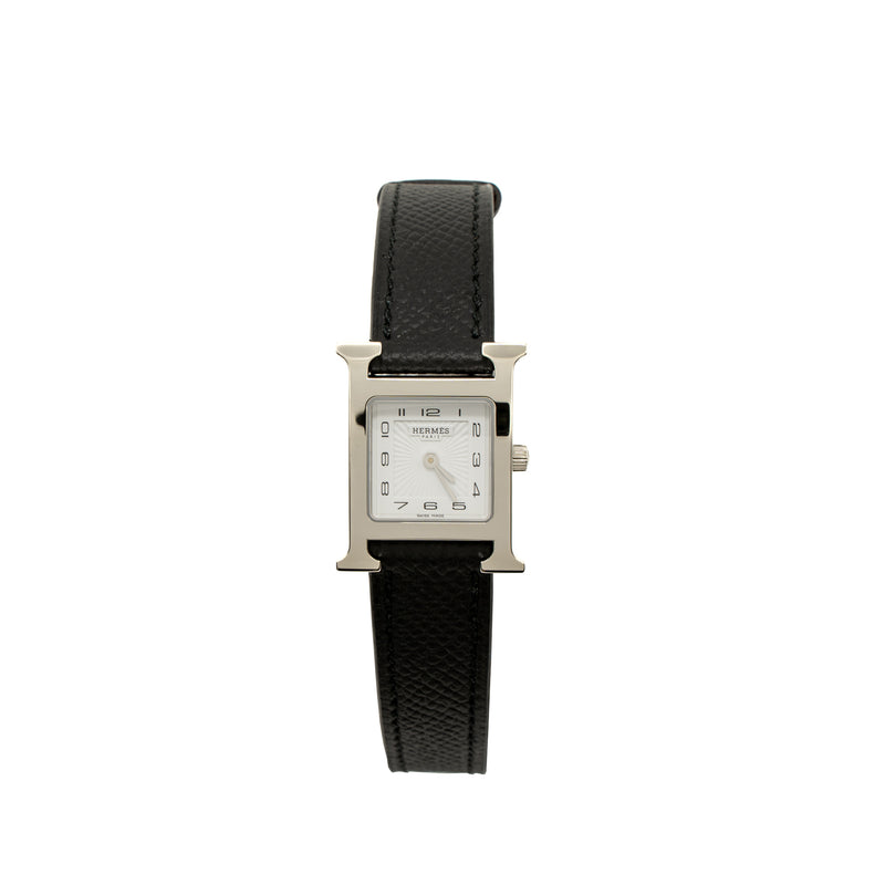 Hermes Heure H Steel Watch, Small Model, 25MM with Epsom Black Strap