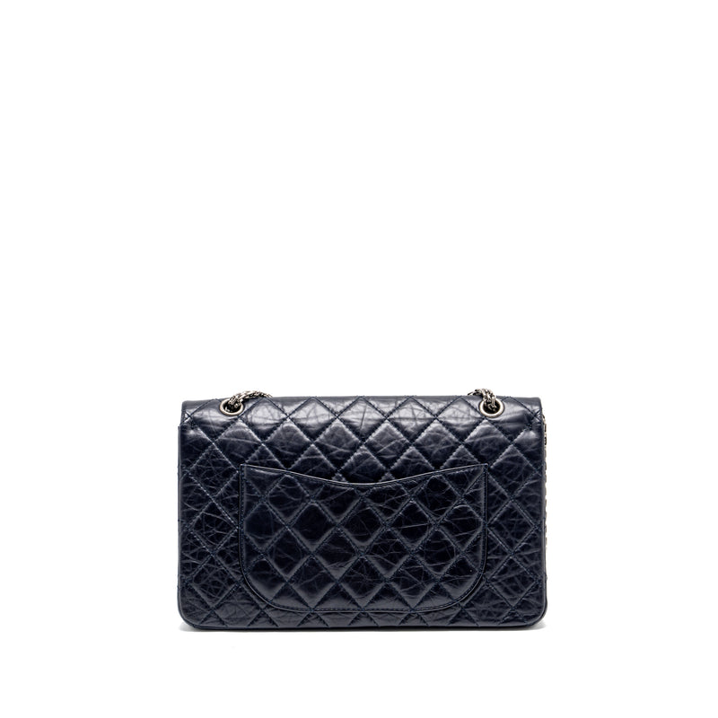 Chanel Maxi 2.55 Reissue flap bag aged calfskin dark blue ruthenium hardware