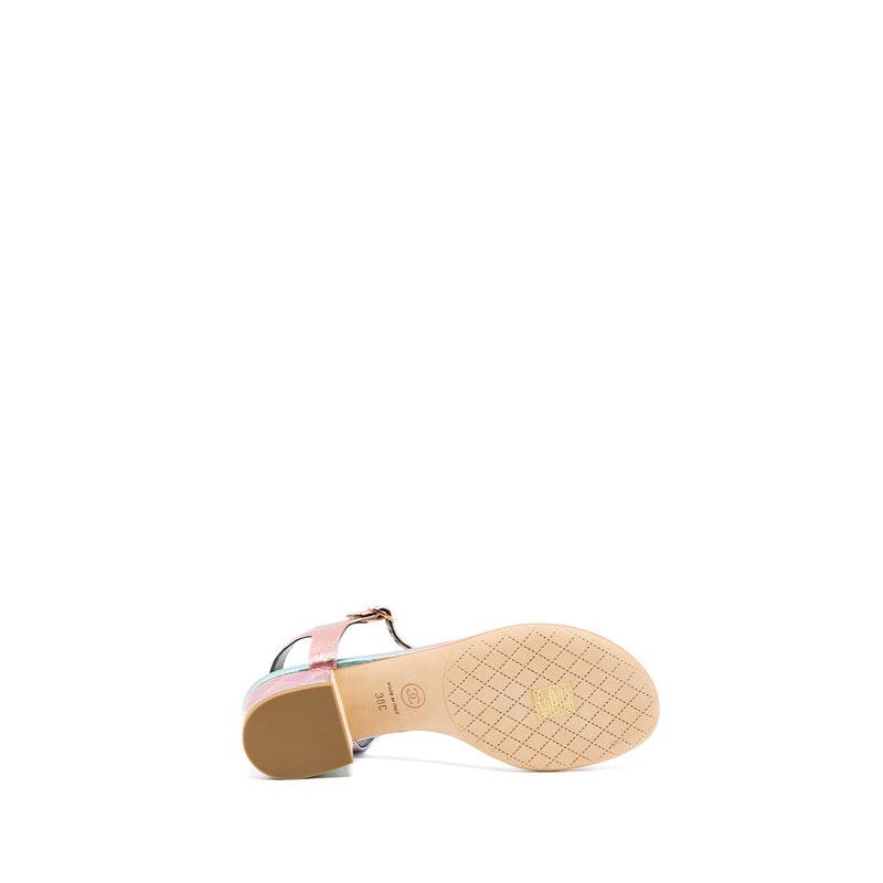Chanel Size 38 Detailed CC Logo Leather Iridescent Multicolour Sandals