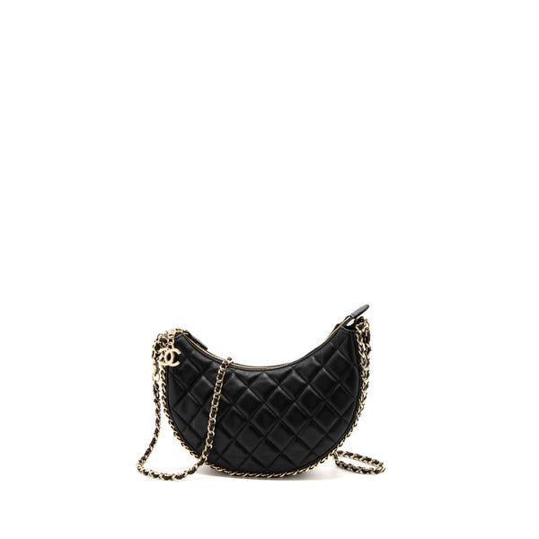 Chanel Small moon Hobo Bag Lambskin Black LGHW(Microchip)
