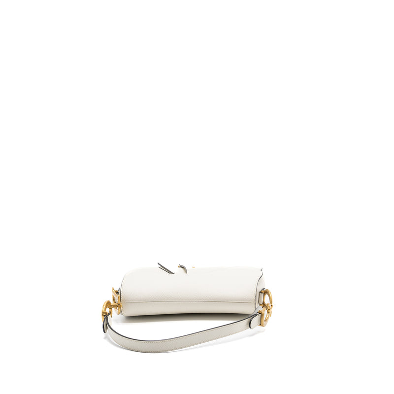 Dior medium saddle bag with strap grained calfskin white GHW